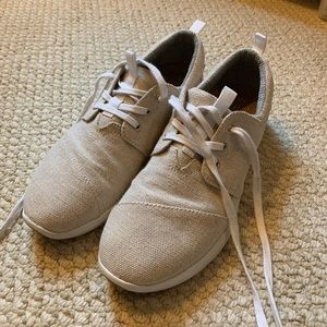 Toms Womens Del Rey Fashion Sneaker Natural Metallic Linen Casual Shoe size 9